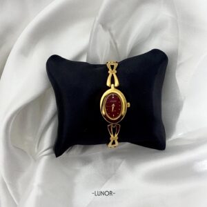 Oval Gold Bracelet Watch (Maroon Dial)